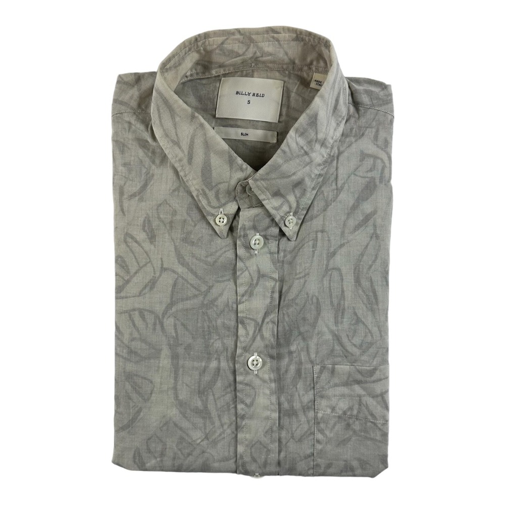 Billy Reid Gray Hawaiian S/S Lightweight Cotton Mens Button Front Size S Slim